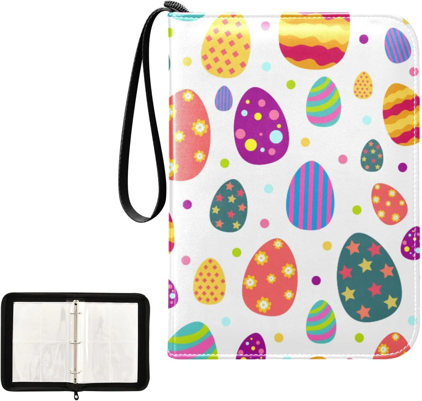 Trading Card Binder with Sleeves Easter and Spring Colorful Eggs C4 Pocket Card Binder PU Card Collection Binder 400 Cards Holder Collector Album