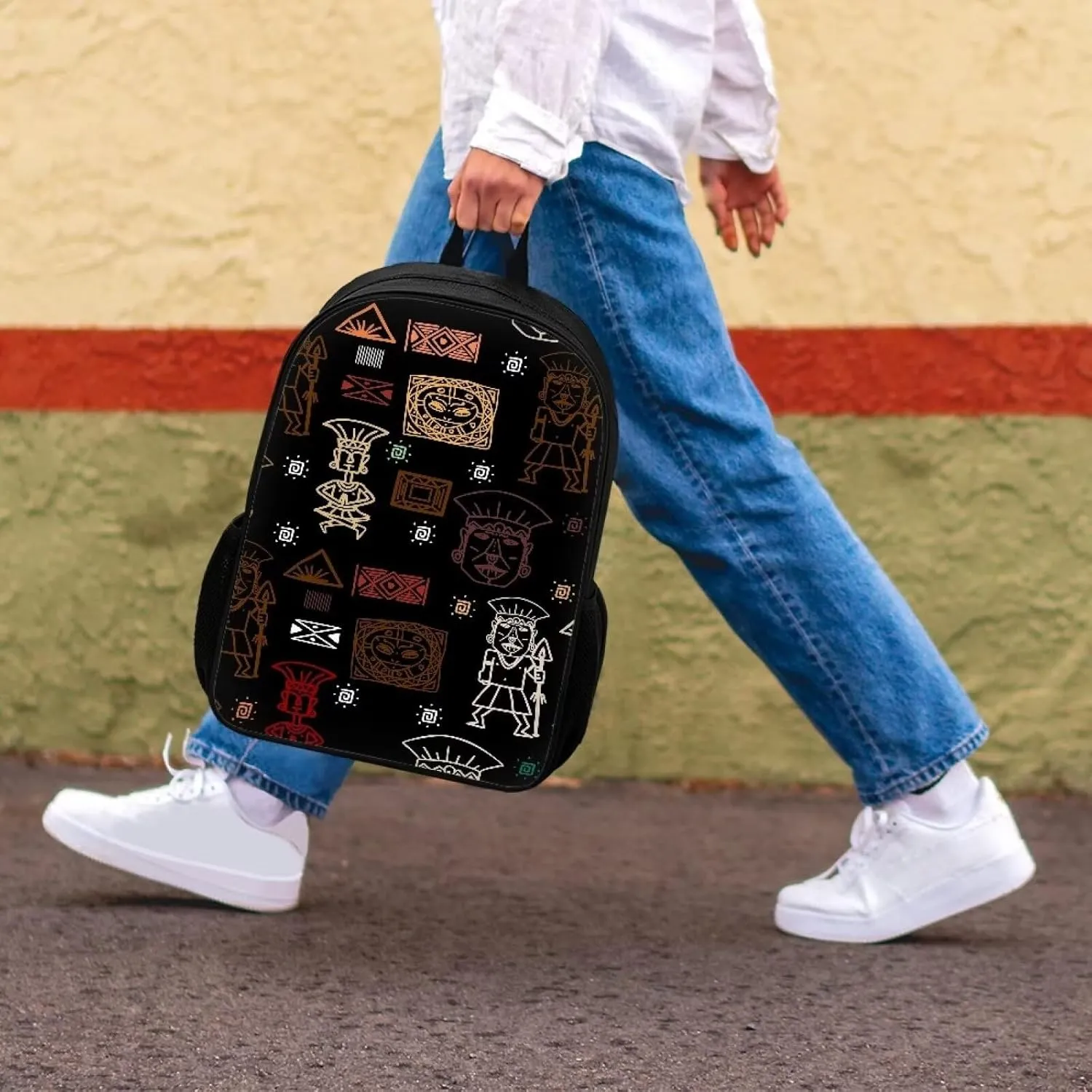 Tribal Civilization Kids Backpack for School Shoulder Bags for Boys Girls Book Bag 17 inch Children's School Bag with Two Side Pockets Black