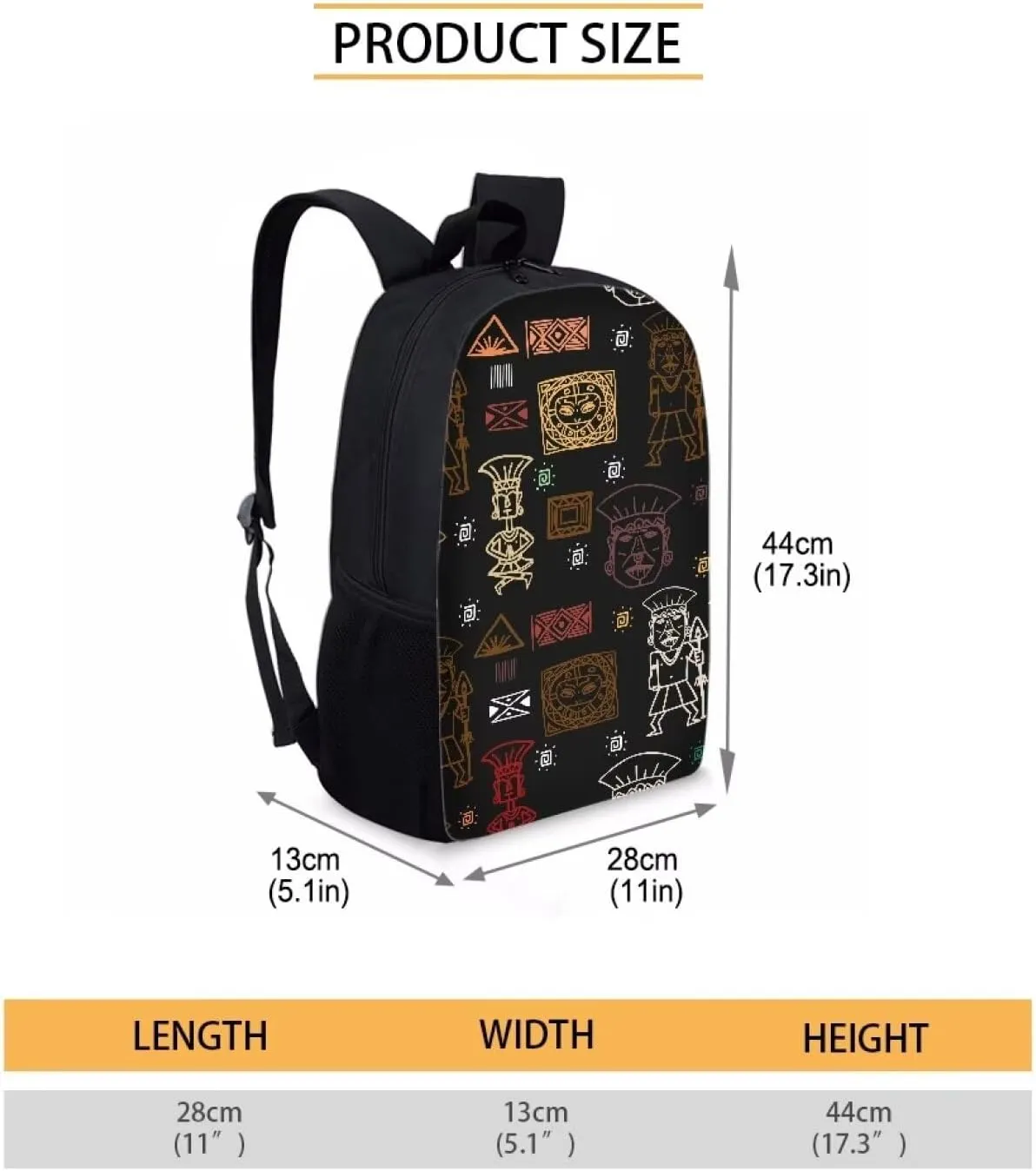 Tribal Civilization Kids Backpack for School Shoulder Bags for Boys Girls Book Bag 17 inch Children's School Bag with Two Side Pockets Black