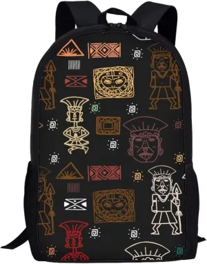 Tribal Civilization Kids Backpack for School Shoulder Bags for Boys Girls Book Bag 17 inch Children's School Bag with Two Side Pockets Black