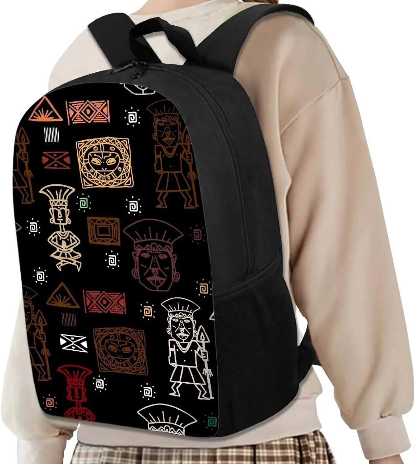Tribal Civilization Kids Backpack for School Shoulder Bags for Boys Girls Book Bag 17 inch Children's School Bag with Two Side Pockets Black