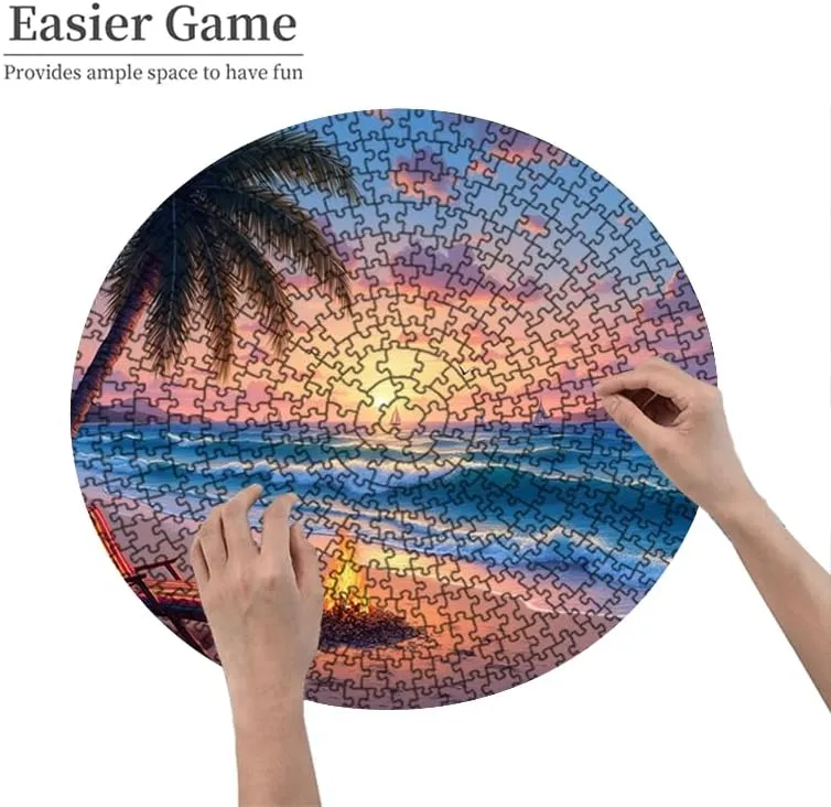 Tropical Beach with Campfire and Palm Trees 1000 Piece Adult Jigsaw Puzzle Challenge Puzzle Suitable for Game Night Completed Size 26.57X26.57Inches