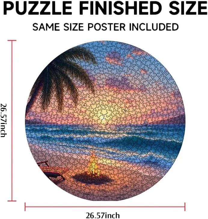 Tropical Beach with Campfire and Palm Trees 1000 Piece Adult Jigsaw Puzzle Challenge Puzzle Suitable for Game Night Completed Size 26.57X26.57Inches