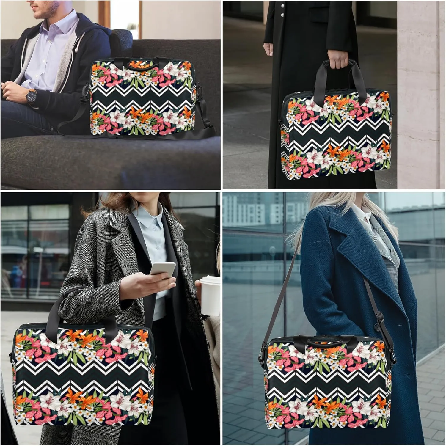 Tropical Flower 14 15 15.6 inch Laptop Briefcase Shoulder Bag Palm Leaf Waterproof Travel Laptop Sleeve Case Work Computer Cover Carrying Bag