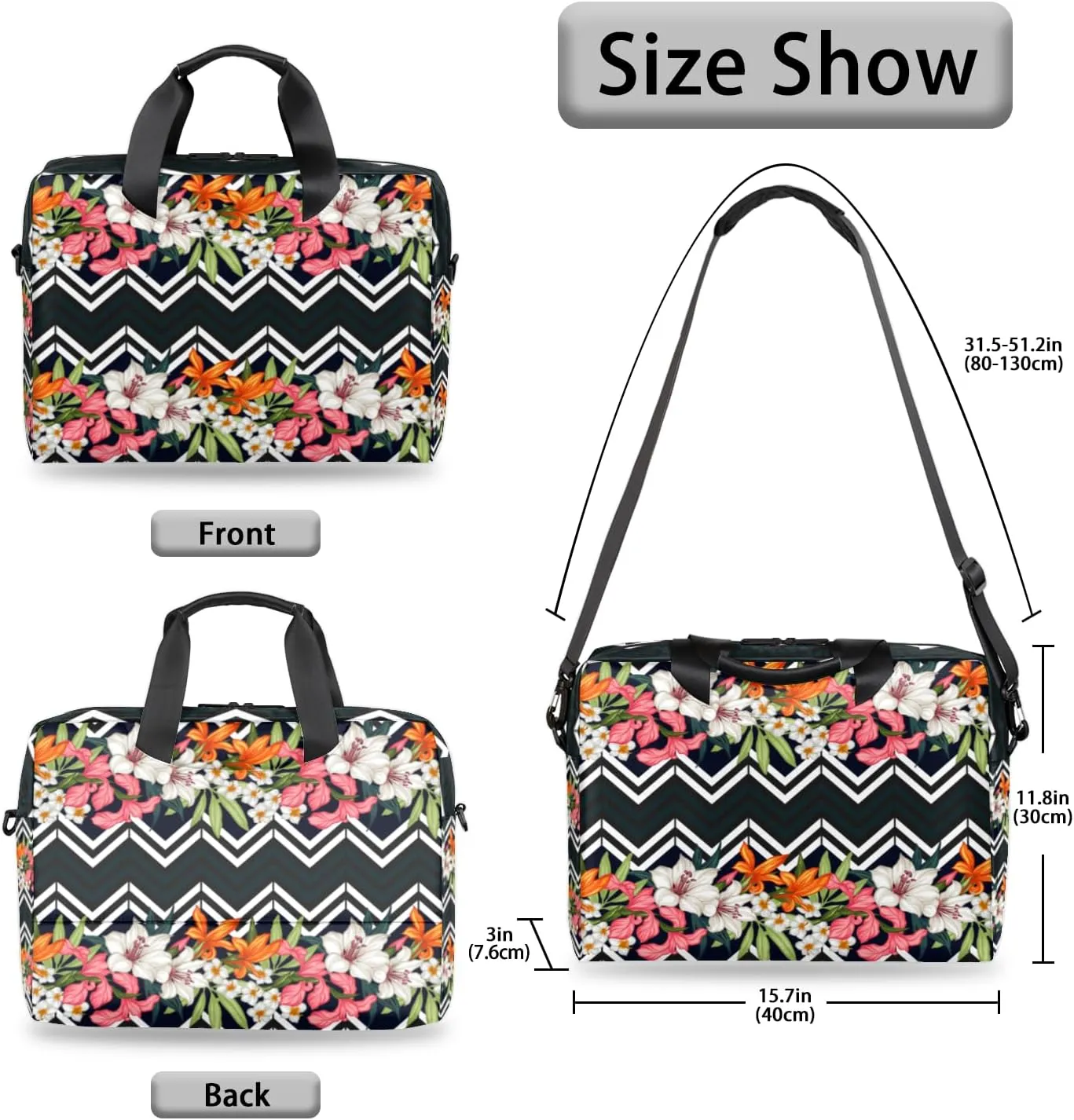 Tropical Flower 14 15 15.6 inch Laptop Briefcase Shoulder Bag Palm Leaf Waterproof Travel Laptop Sleeve Case Work Computer Cover Carrying Bag