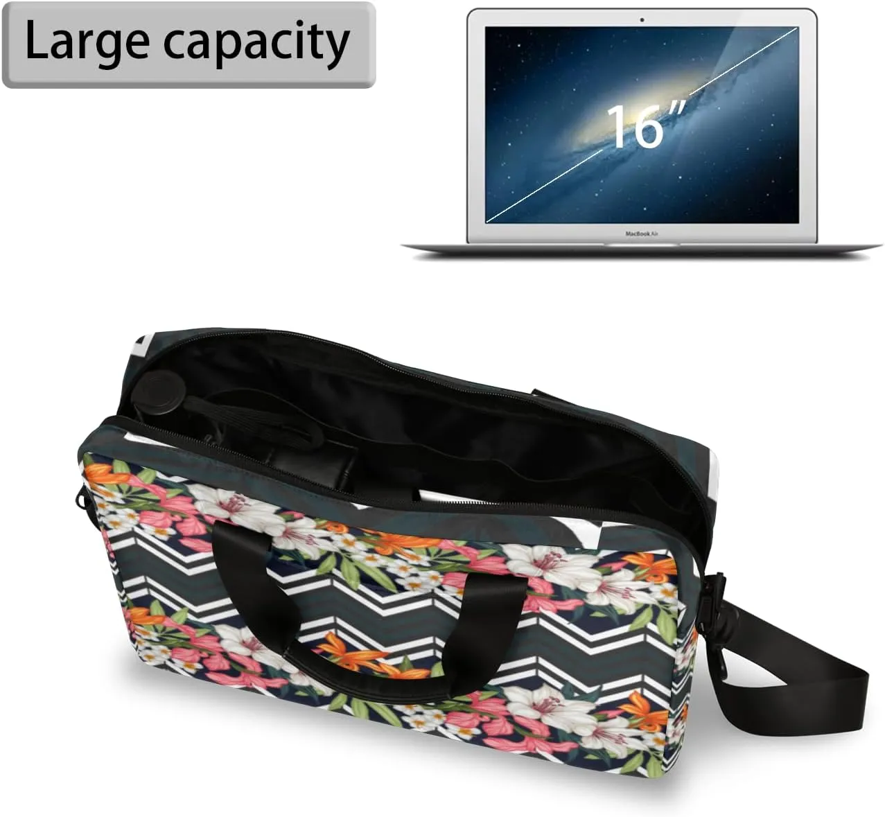 Tropical Flower 14 15 15.6 inch Laptop Briefcase Shoulder Bag Palm Leaf Waterproof Travel Laptop Sleeve Case Work Computer Cover Carrying Bag