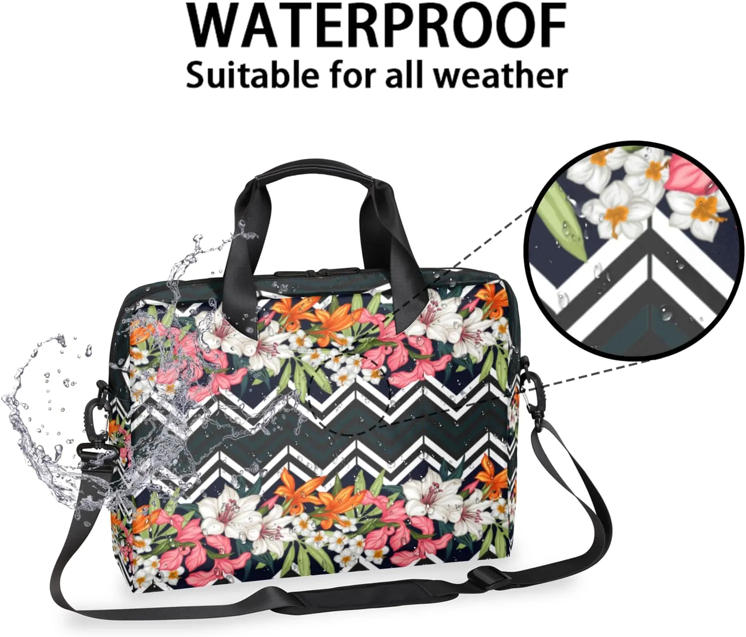 Tropical Flower 14 15 15.6 inch Laptop Briefcase Shoulder Bag Palm Leaf Waterproof Travel Laptop Sleeve Case Work Computer Cover Carrying Bag