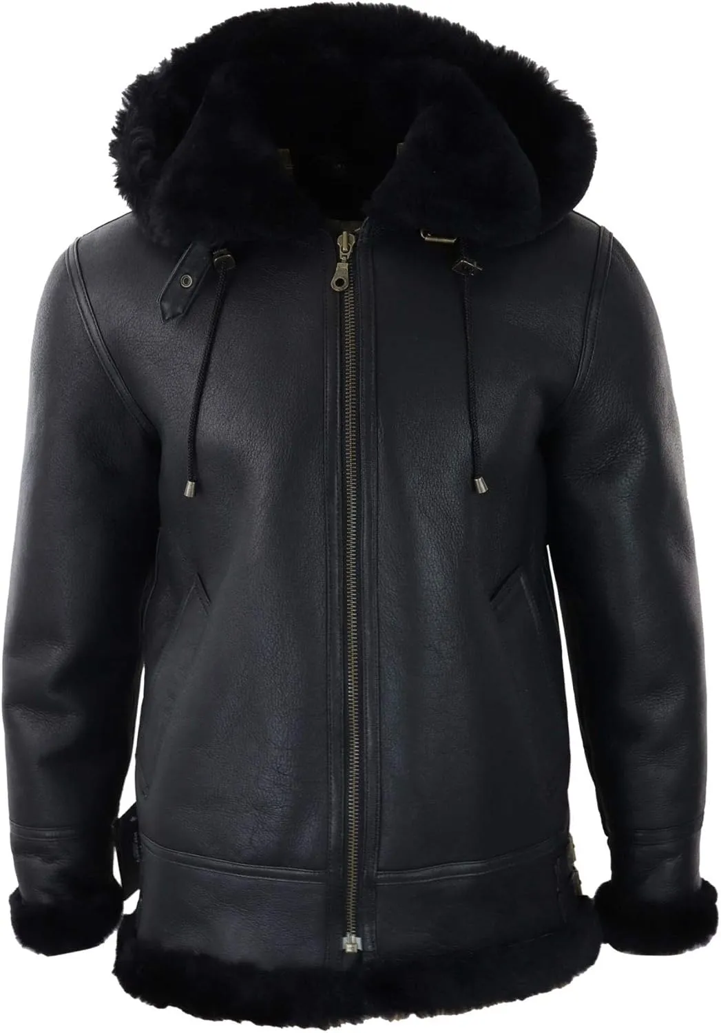 TruClothing Mens Real Leather Sherling Sheepskin Hood Jacket Vintage Aviator Flying Pilot