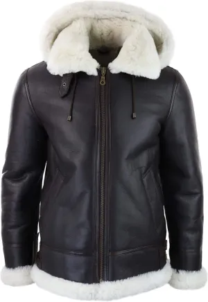 TruClothing Mens Real Leather Sherling Sheepskin Hood Jacket Vintage Aviator Flying Pilot