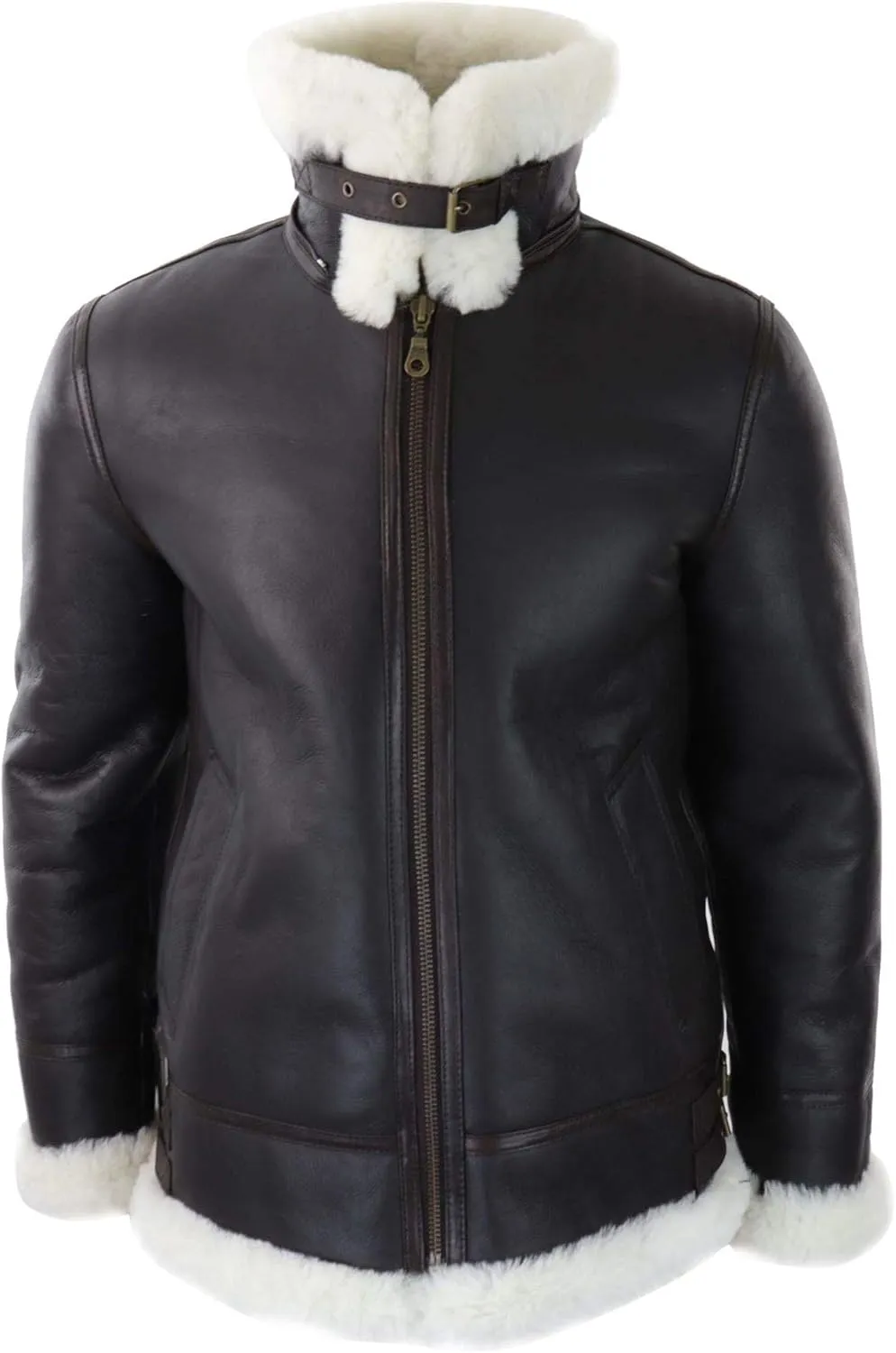 TruClothing Mens Real Leather Sherling Sheepskin Hood Jacket Vintage Aviator Flying Pilot
