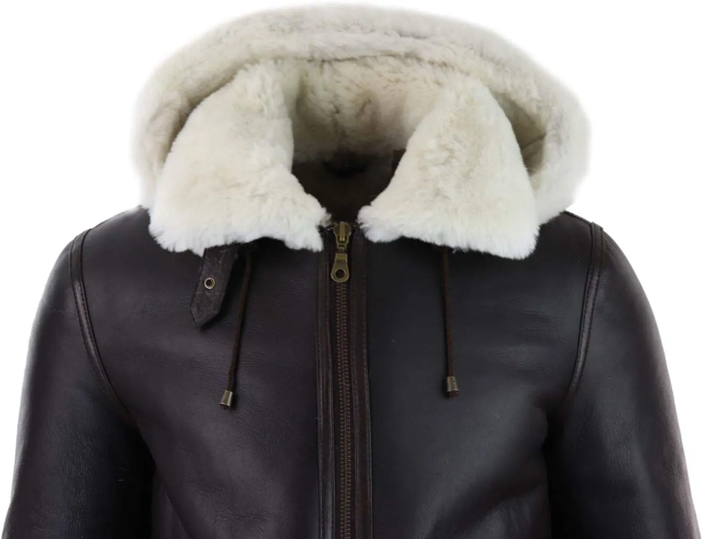 TruClothing Mens Real Leather Sherling Sheepskin Hood Jacket Vintage Aviator Flying Pilot