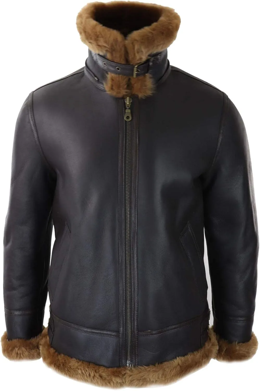 TruClothing Mens Real Leather Sherling Sheepskin Hood Jacket Vintage Aviator Flying Pilot