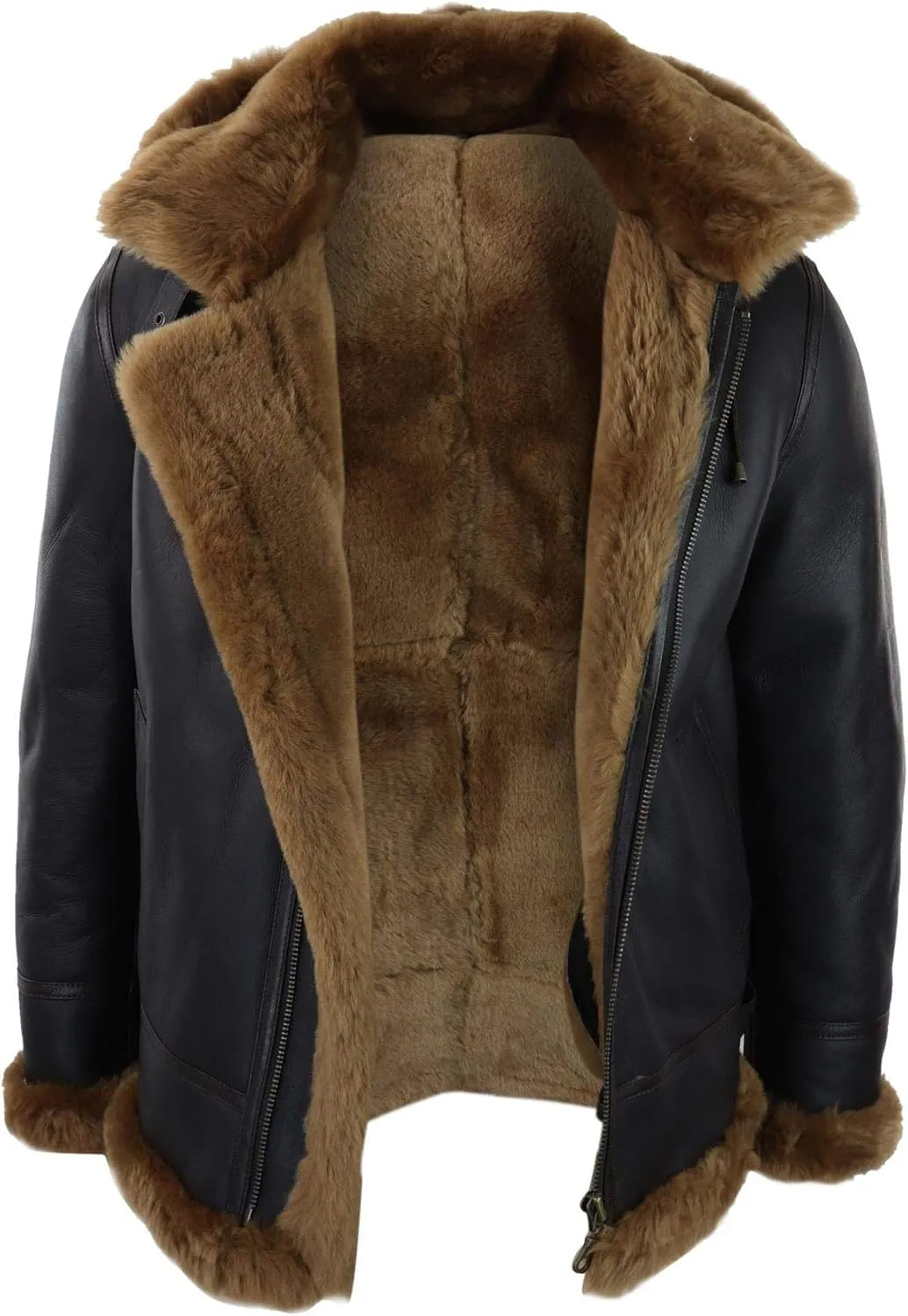 TruClothing Mens Real Leather Sherling Sheepskin Hood Jacket Vintage Aviator Flying Pilot