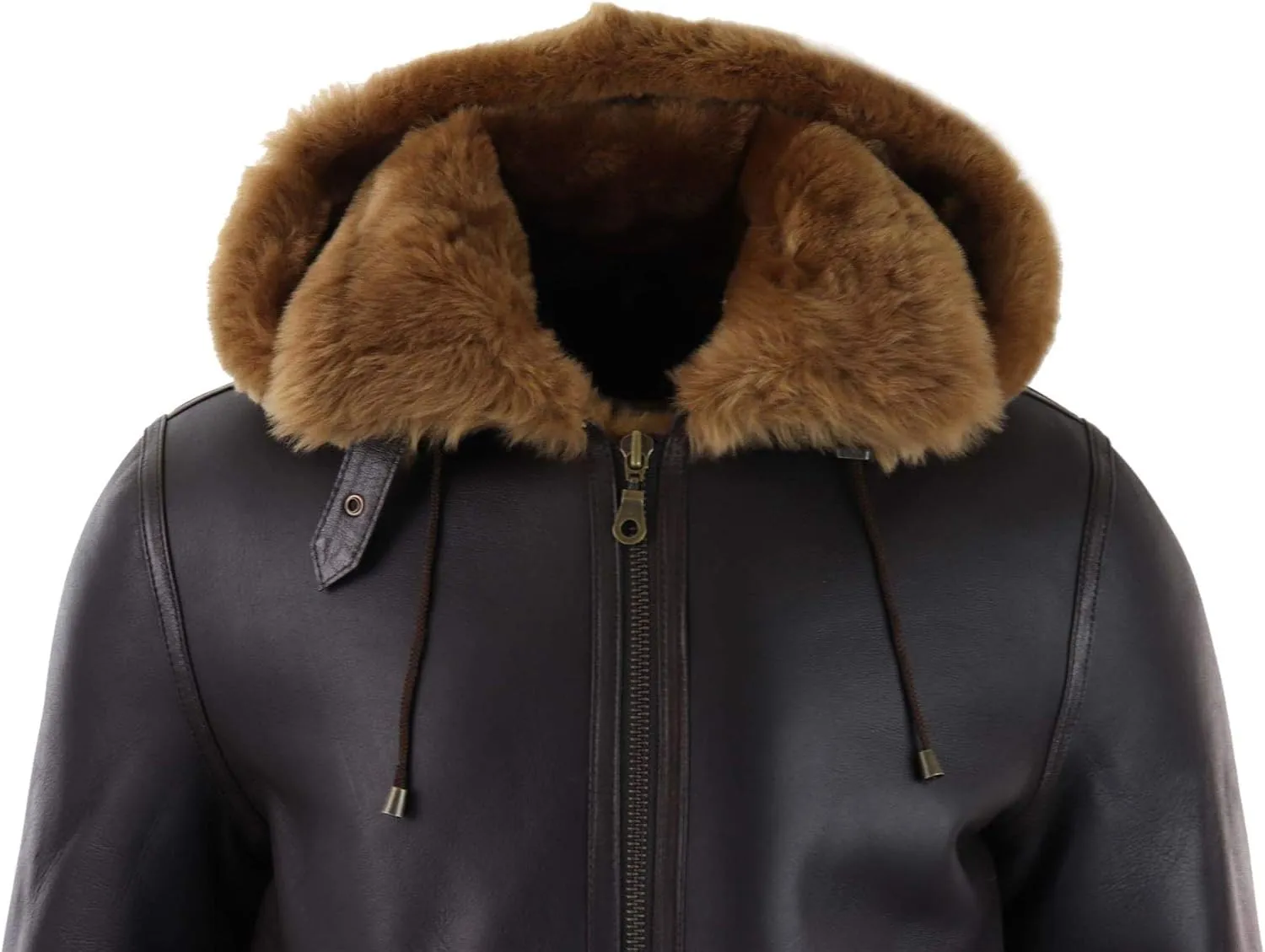 TruClothing Mens Real Leather Sherling Sheepskin Hood Jacket Vintage Aviator Flying Pilot