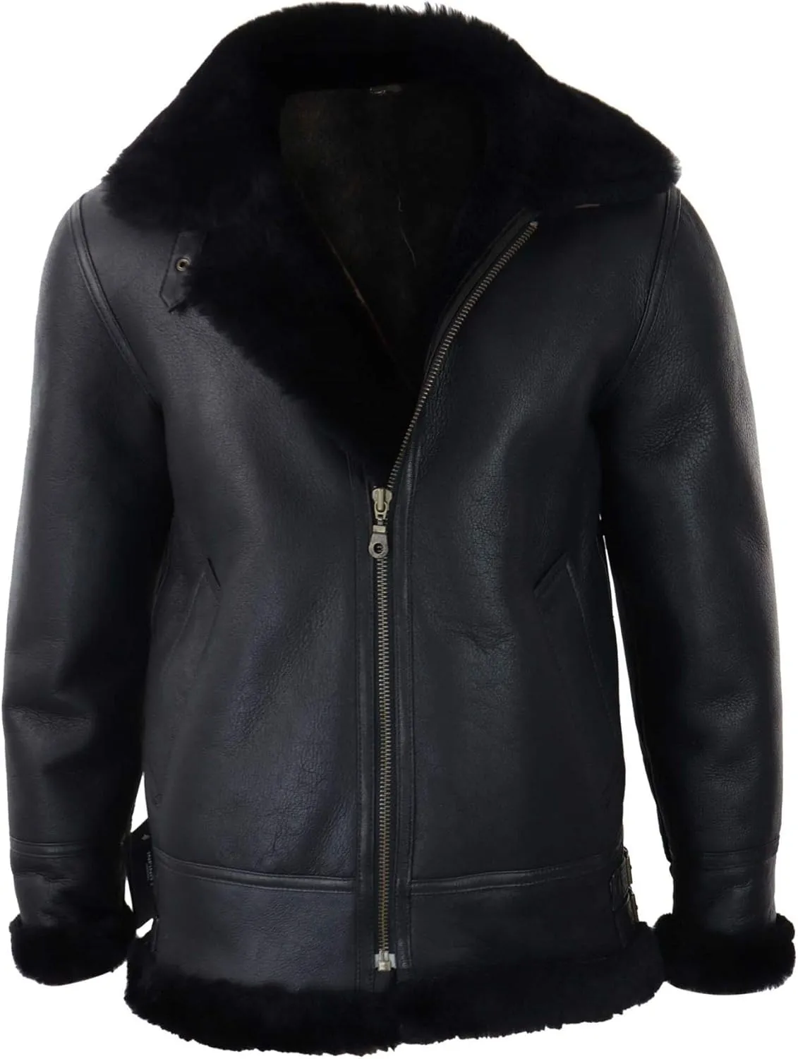 TruClothing Mens Real Leather Sherling Sheepskin Hood Jacket Vintage Aviator Flying Pilot