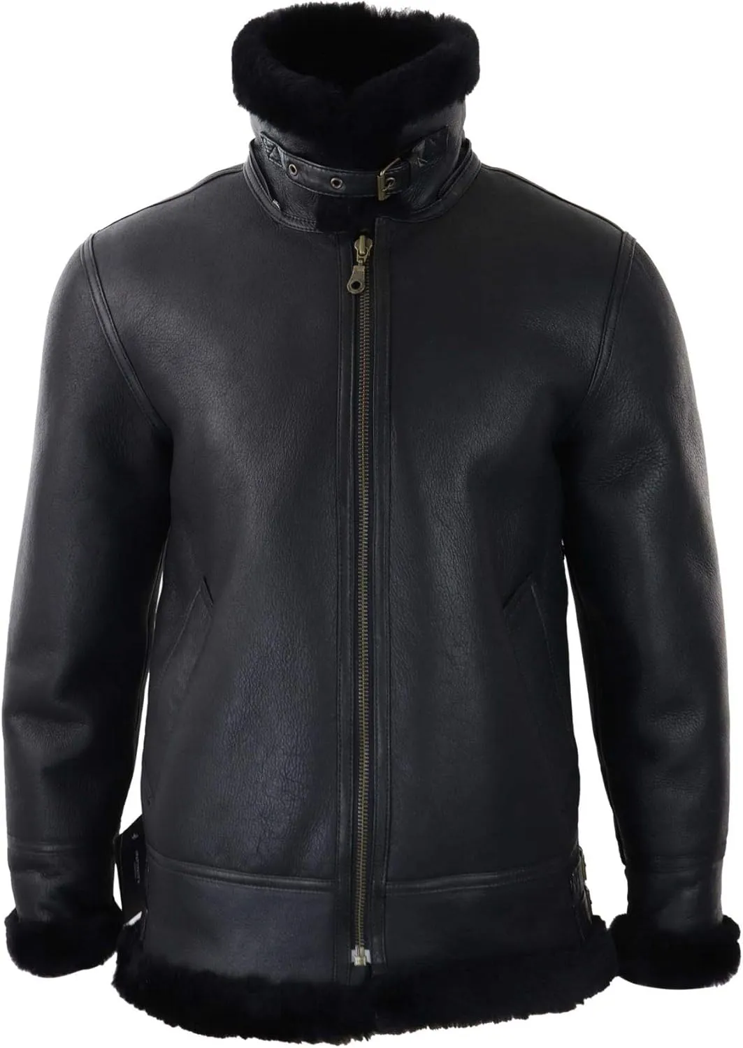 TruClothing Mens Real Leather Sherling Sheepskin Hood Jacket Vintage Aviator Flying Pilot