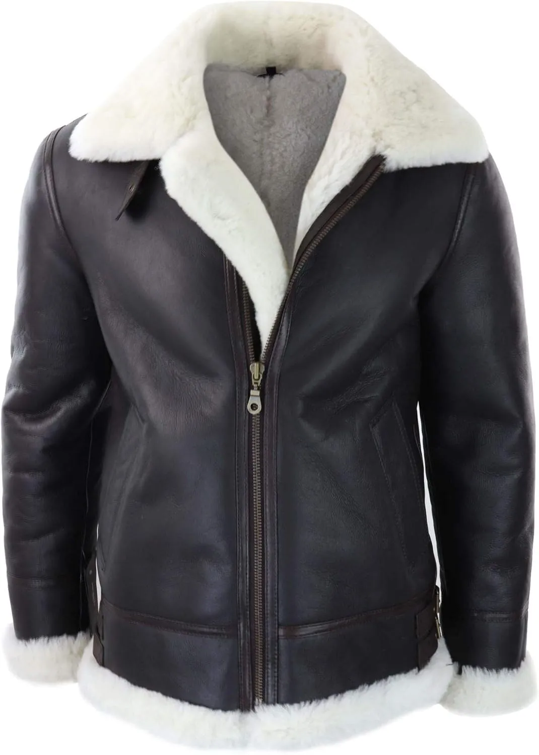 TruClothing Mens Real Leather Sherling Sheepskin Hood Jacket Vintage Aviator Flying Pilot