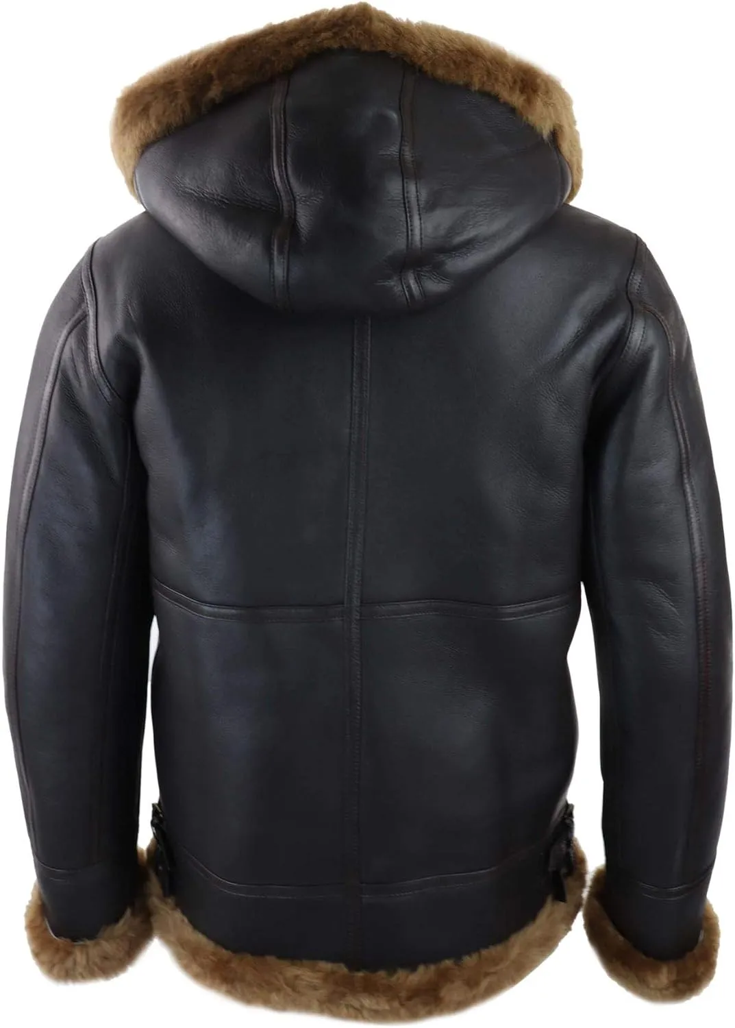 TruClothing Mens Real Leather Sherling Sheepskin Hood Jacket Vintage Aviator Flying Pilot