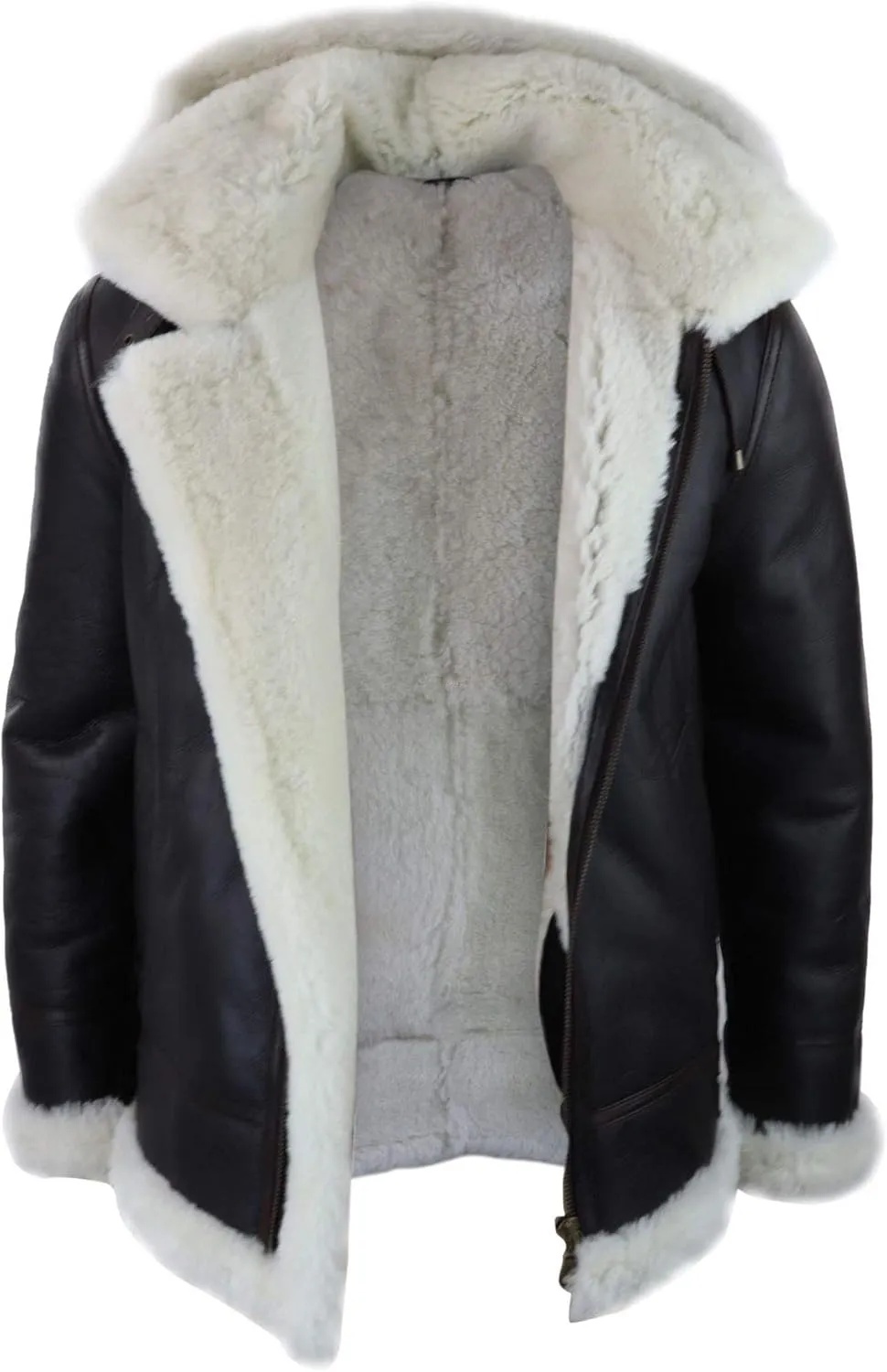TruClothing Mens Real Leather Sherling Sheepskin Hood Jacket Vintage Aviator Flying Pilot