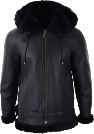 TruClothing Mens Real Leather Sherling Sheepskin Hood Jacket Vintage Aviator Flying Pilot