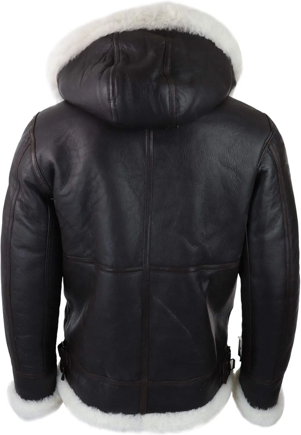 TruClothing Mens Real Leather Sherling Sheepskin Hood Jacket Vintage Aviator Flying Pilot
