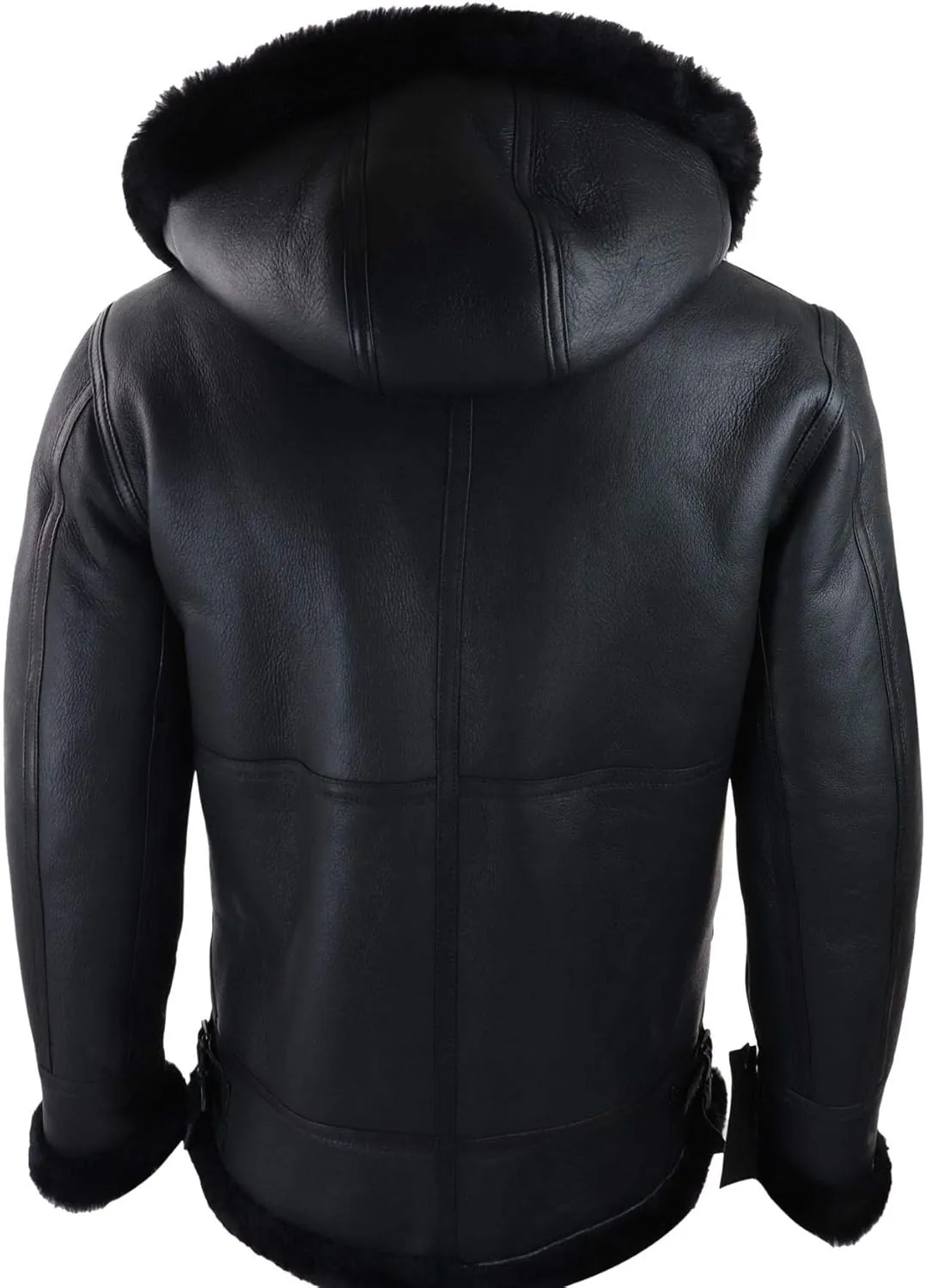 TruClothing Mens Real Leather Sherling Sheepskin Hood Jacket Vintage Aviator Flying Pilot