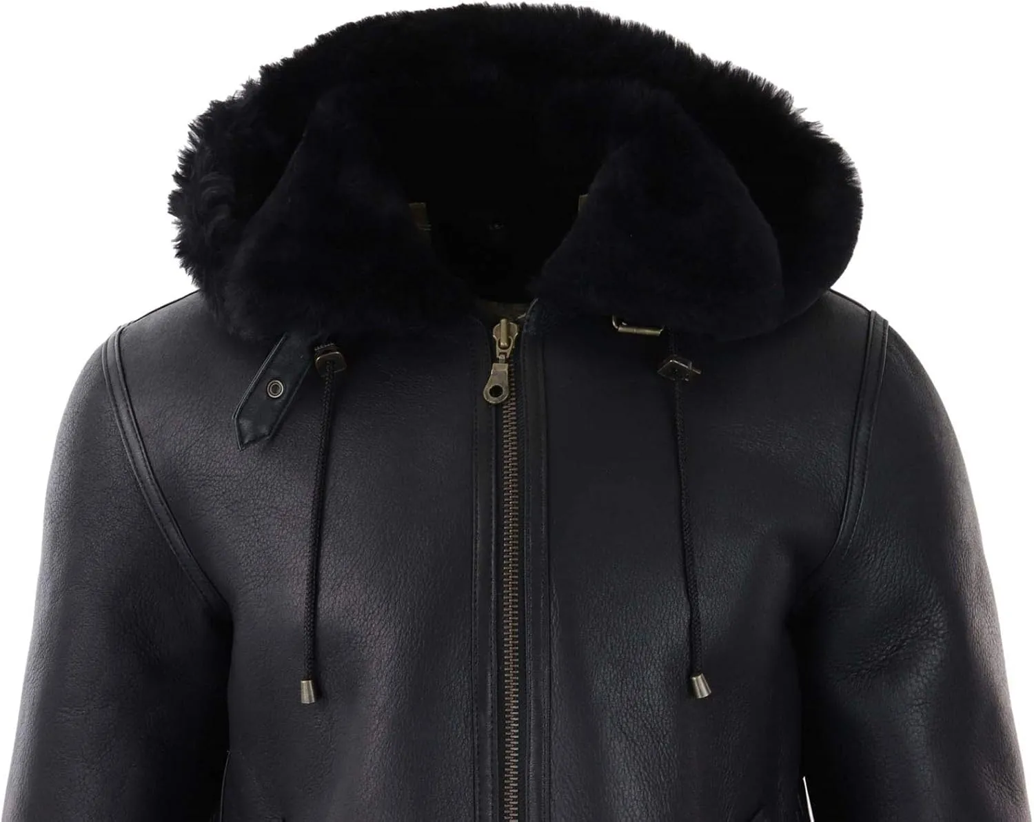TruClothing Mens Real Leather Sherling Sheepskin Hood Jacket Vintage Aviator Flying Pilot
