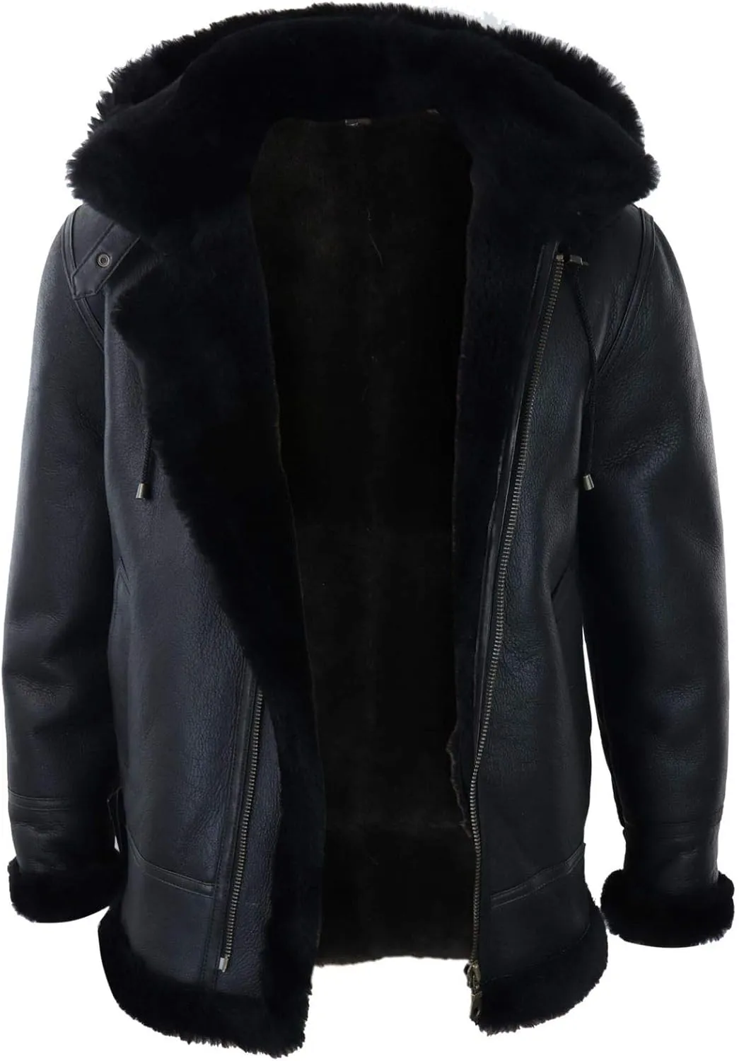TruClothing Mens Real Leather Sherling Sheepskin Hood Jacket Vintage Aviator Flying Pilot