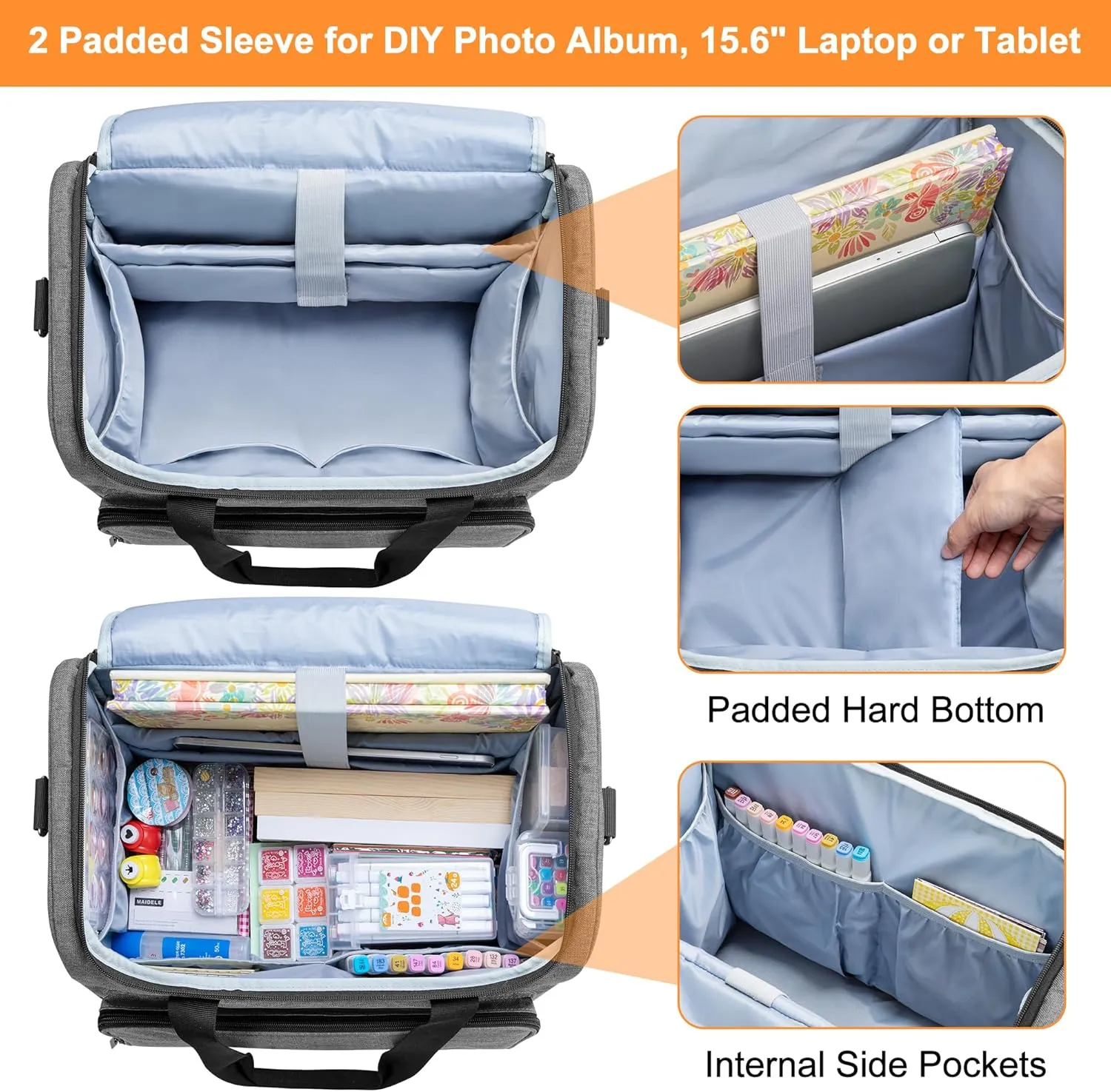 Trunab Rolling Scrapbook Tote Craft Organizers and Storage with Wheels, Craft Bag for 12 X 12 inch Scrapbook Album and Laptop, for Women