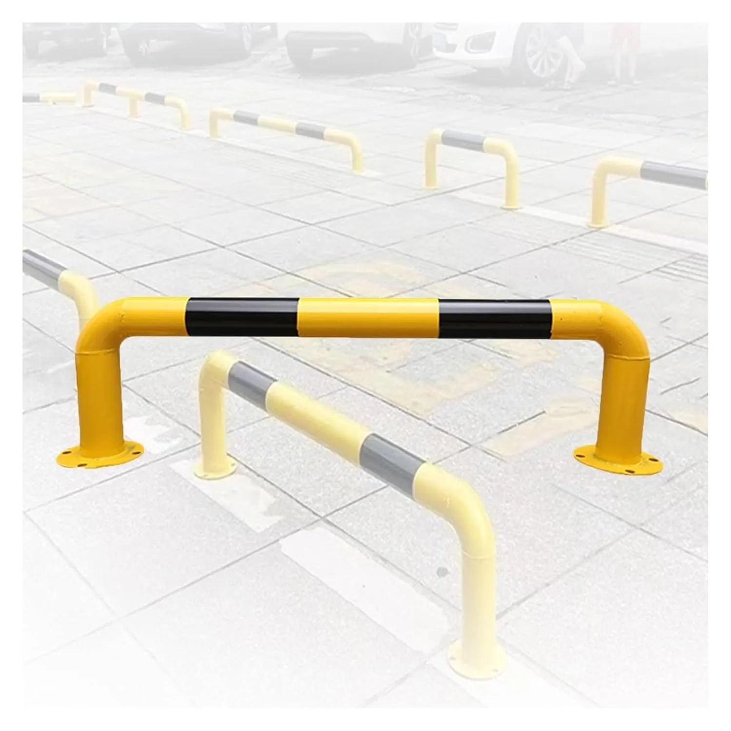 U Shape Security Bollards, Black & Yellow Parking Space Blocker, Car Protection Post for Driveway, Garage, Warehouse (100x30x0.5cm)(100x30x0.5cm)