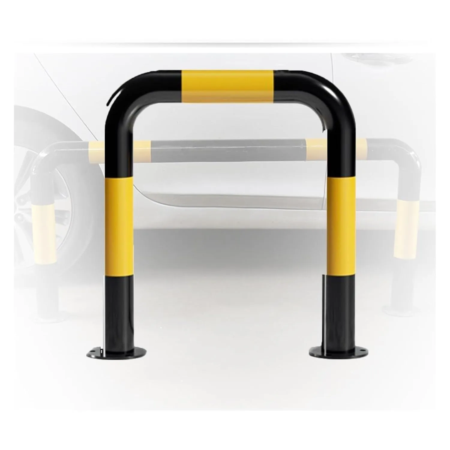 U Shape Security Bollards, Black & Yellow Traffic Warning Posts for Driveway, Garage, Parking (50x60x0.15cm) – Car Blocker, Wall Protector(50x60x0.15cm)