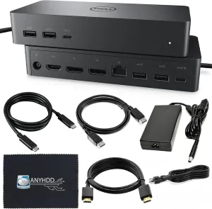 UD22 Dell Docking Station Dual Monitor Bundle - USB-C/USB-A Universal Dell Dock Station for Laptop with 130W AC Adapter   HDMI Cable   DisplayPort Cable   USB-C Cable   Microfiber Cloth