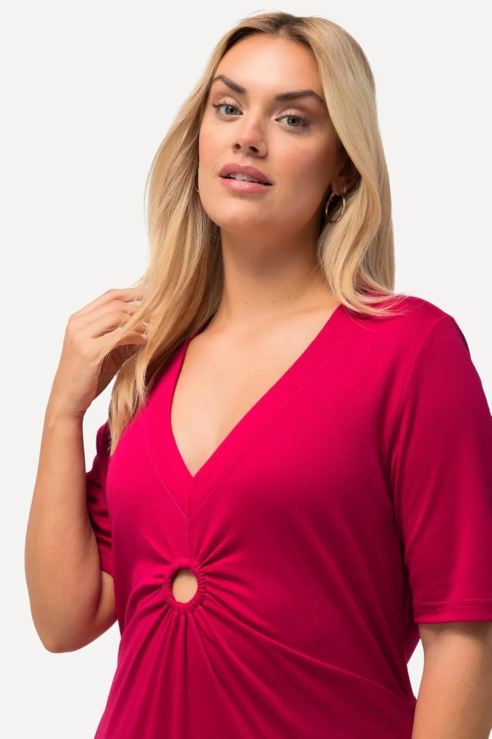 Ulla Popken Womenswear Plus Size Curvy Keyhole Short Sleeve Dress 826624