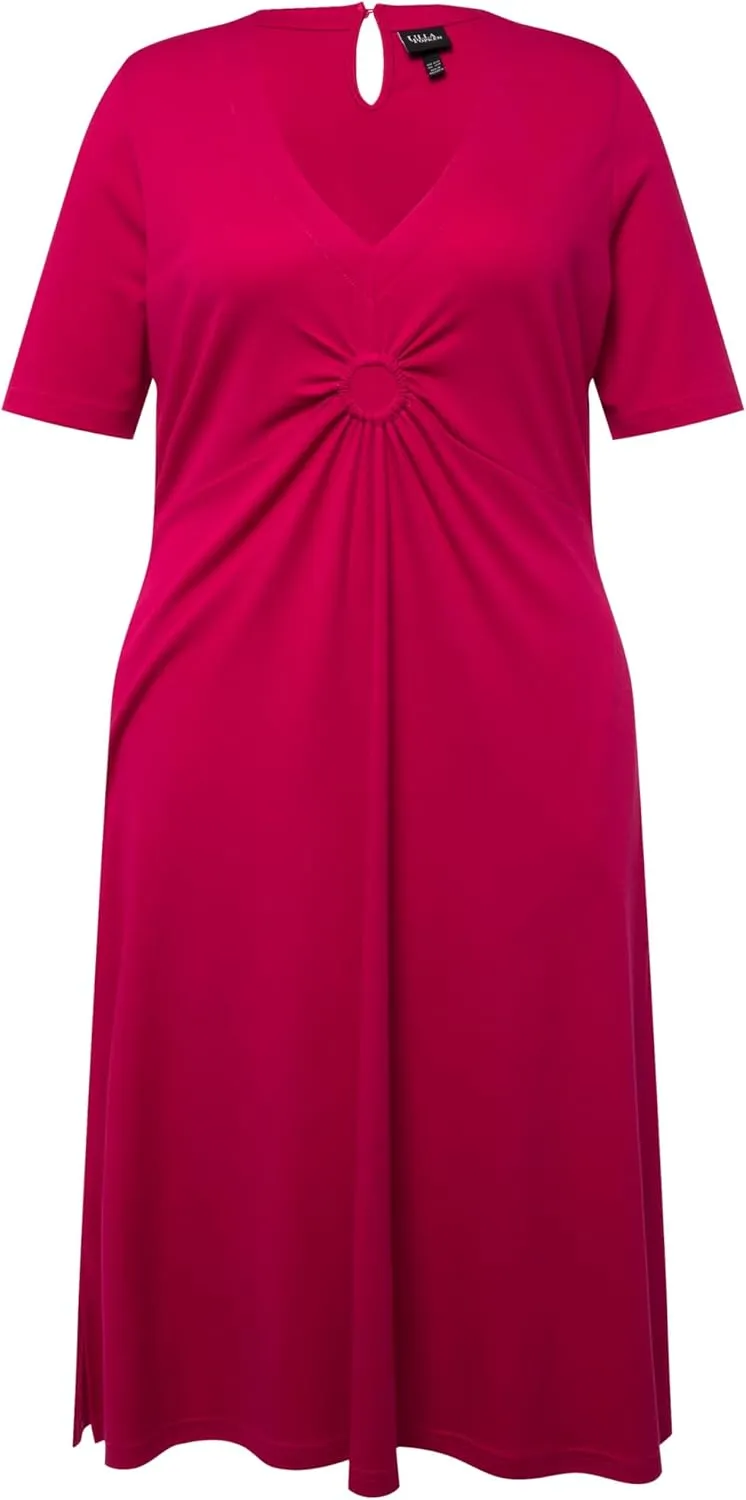 Ulla Popken Womenswear Plus Size Curvy Keyhole Short Sleeve Dress 826624