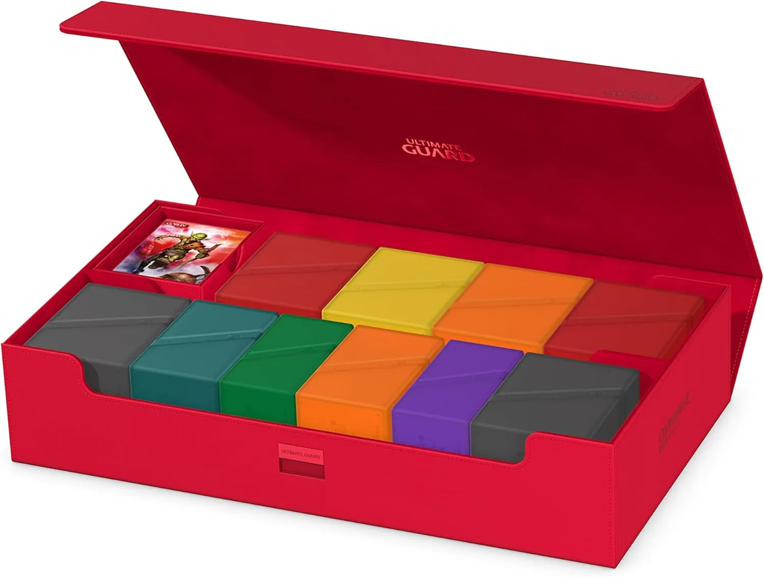 Ultimate Guard Omnihive 1000 , Deck Case for 1000 Double-Sleeved TCG Cards   2 removable Trays, Red, Magnetic Closure & Microfiber Inner Lining