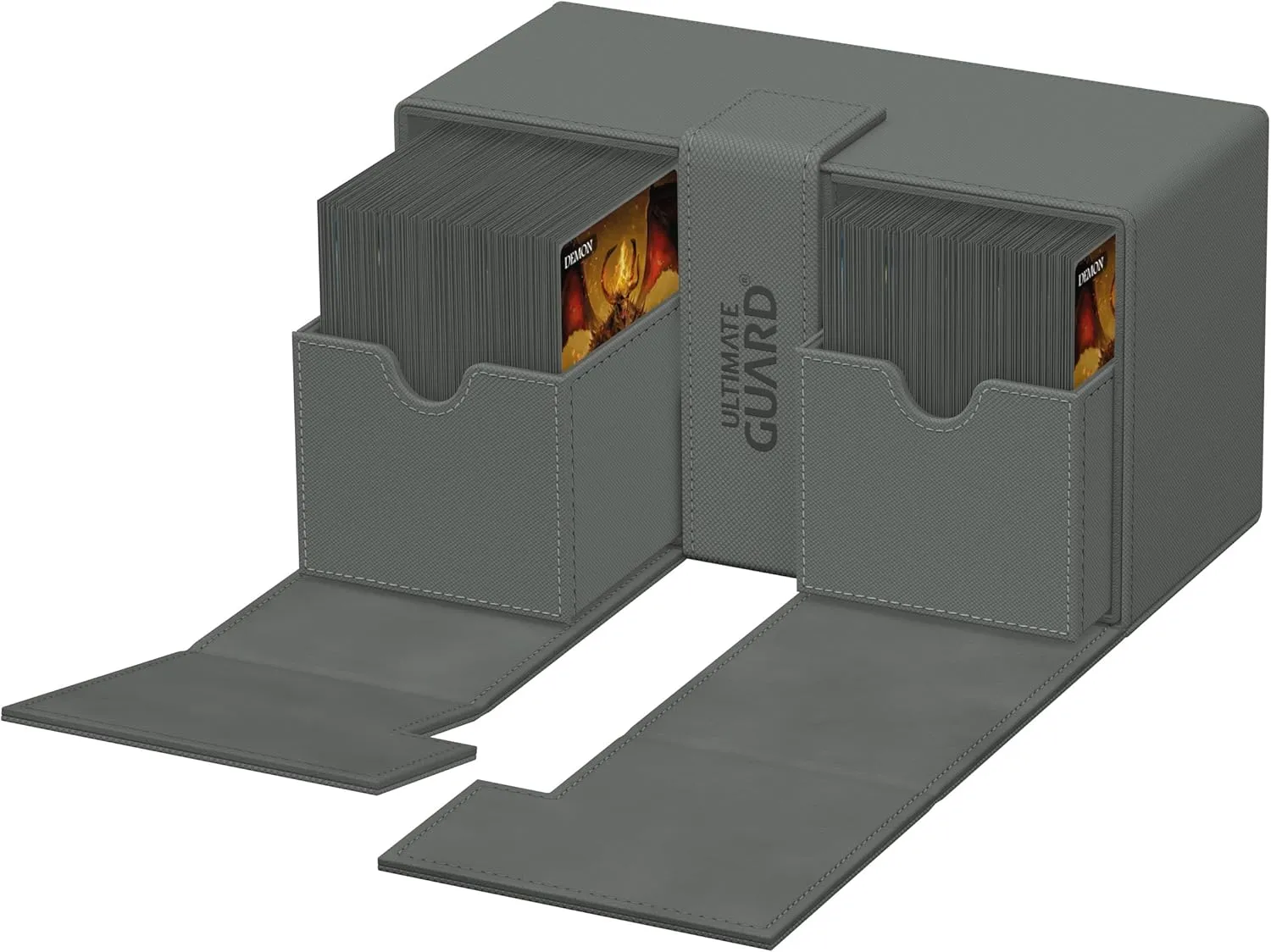 Ultimate Guard Twin Flip'n'Tray 200 , Deck Case for 200 Double-Sleeved TCG Cards   Dice Tray, Grey, Independent Magnetic Closure & Microfiber Inner Lining