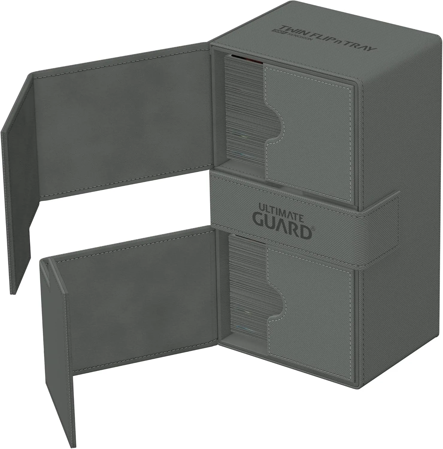 Ultimate Guard Twin Flip'n'Tray 200 , Deck Case for 200 Double-Sleeved TCG Cards   Dice Tray, Grey, Independent Magnetic Closure & Microfiber Inner Lining