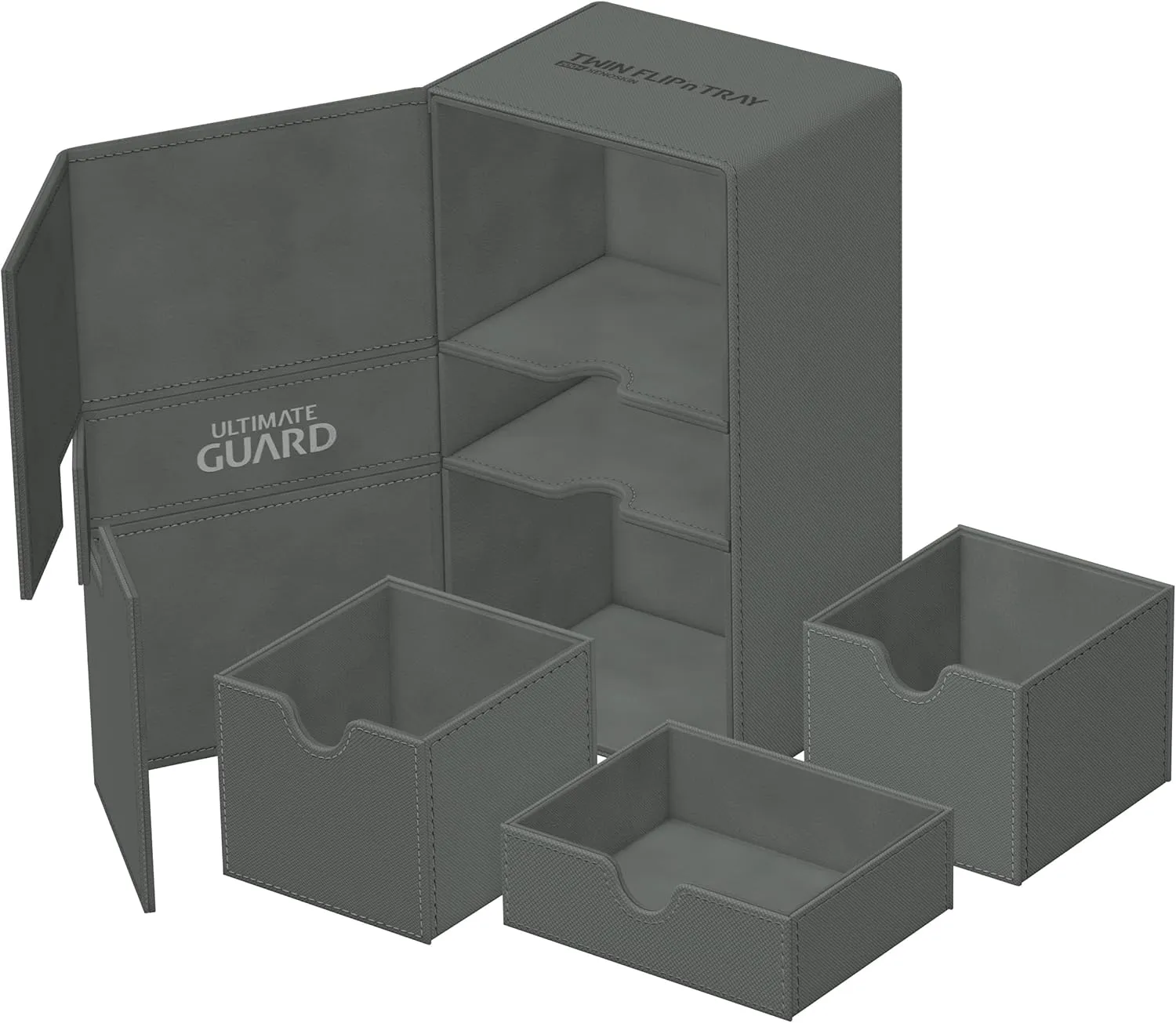 Ultimate Guard Twin Flip'n'Tray 200 , Deck Case for 200 Double-Sleeved TCG Cards   Dice Tray, Grey, Independent Magnetic Closure & Microfiber Inner Lining