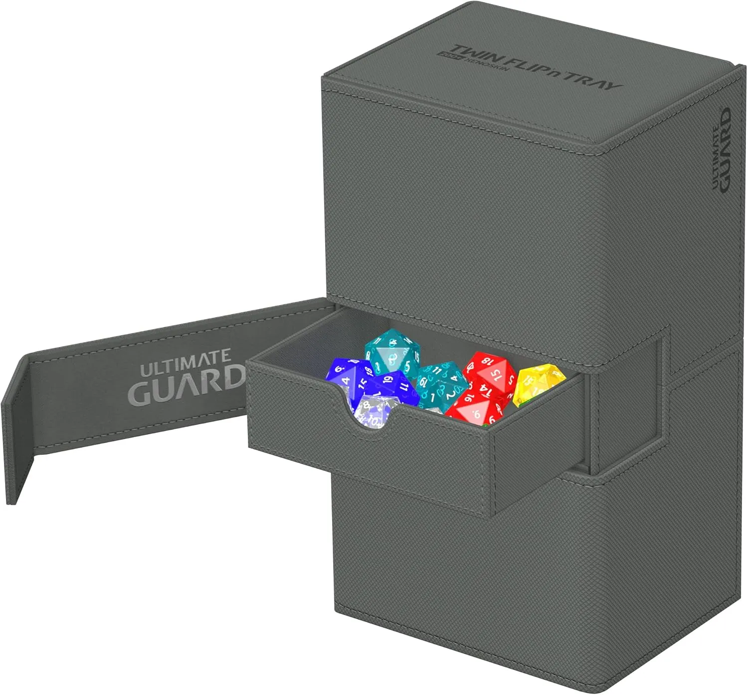 Ultimate Guard Twin Flip'n'Tray 200 , Deck Case for 200 Double-Sleeved TCG Cards   Dice Tray, Grey, Independent Magnetic Closure & Microfiber Inner Lining