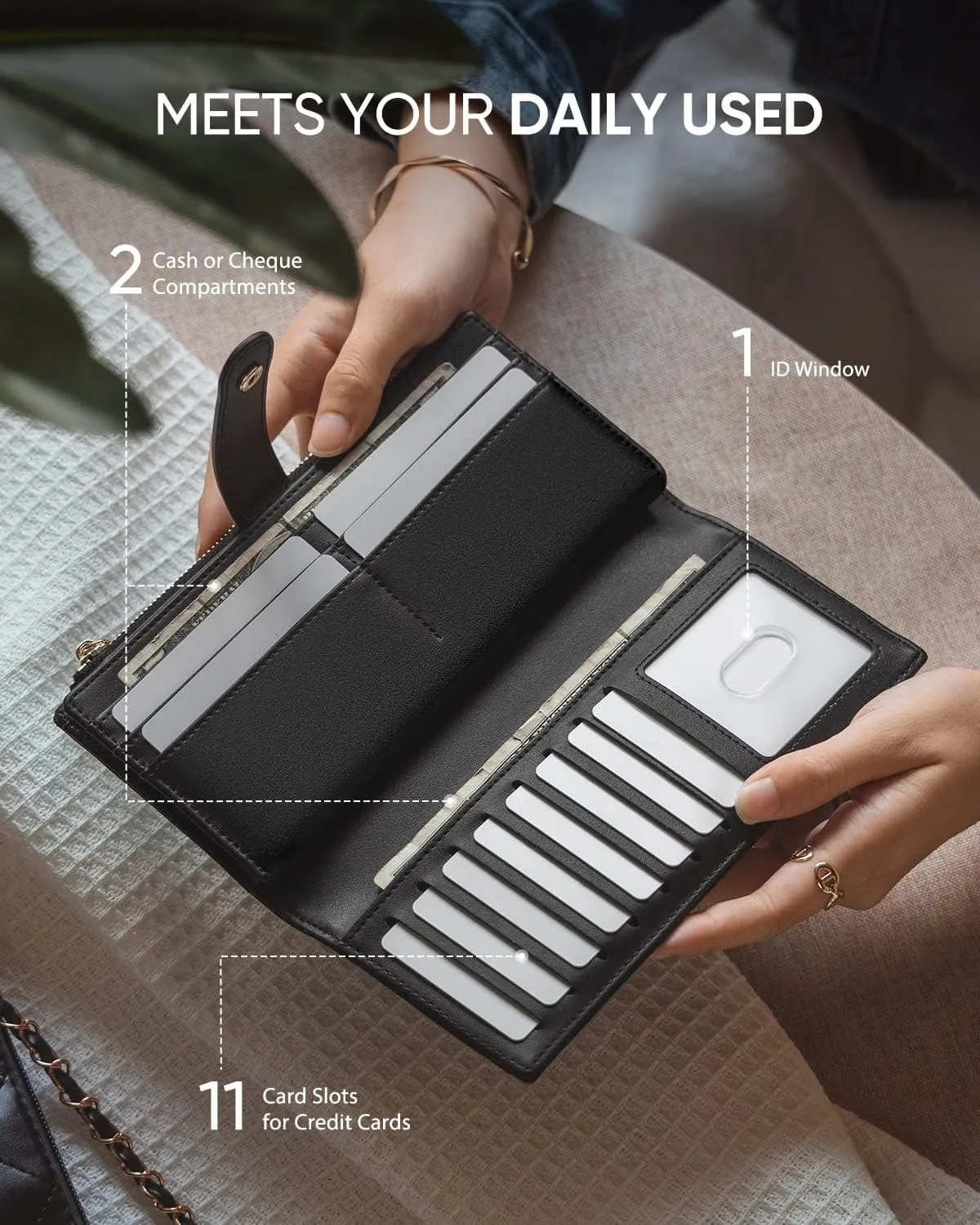 Ultra Slim Thin Leather Wallets Womens Bifold Credit Card Women's Wallets Card Cases Money Organizers for Women Ladies Female Cash Purse Wallet, Black
