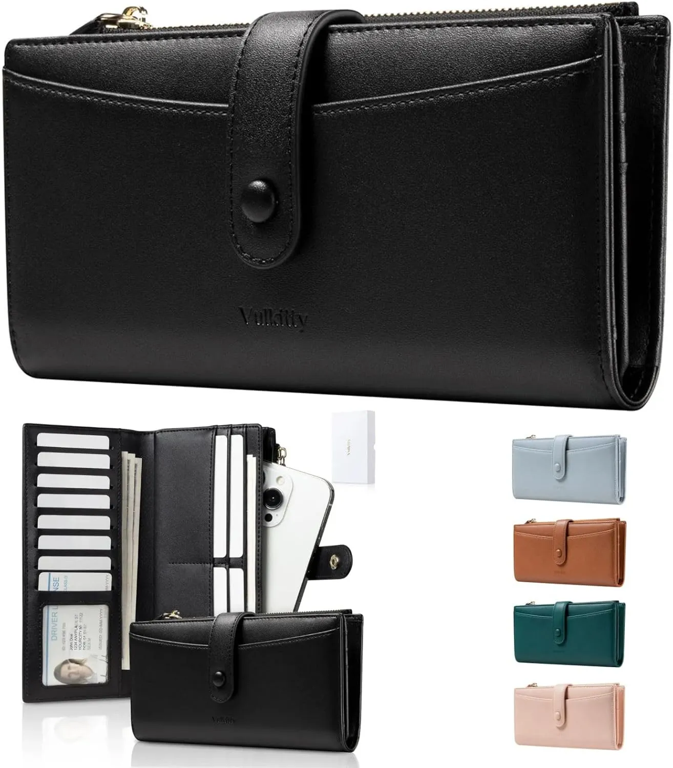 Ultra Slim Thin Leather Wallets Womens Bifold Credit Card Women's Wallets Card Cases Money Organizers for Women Ladies Female Cash Purse Wallet, Black