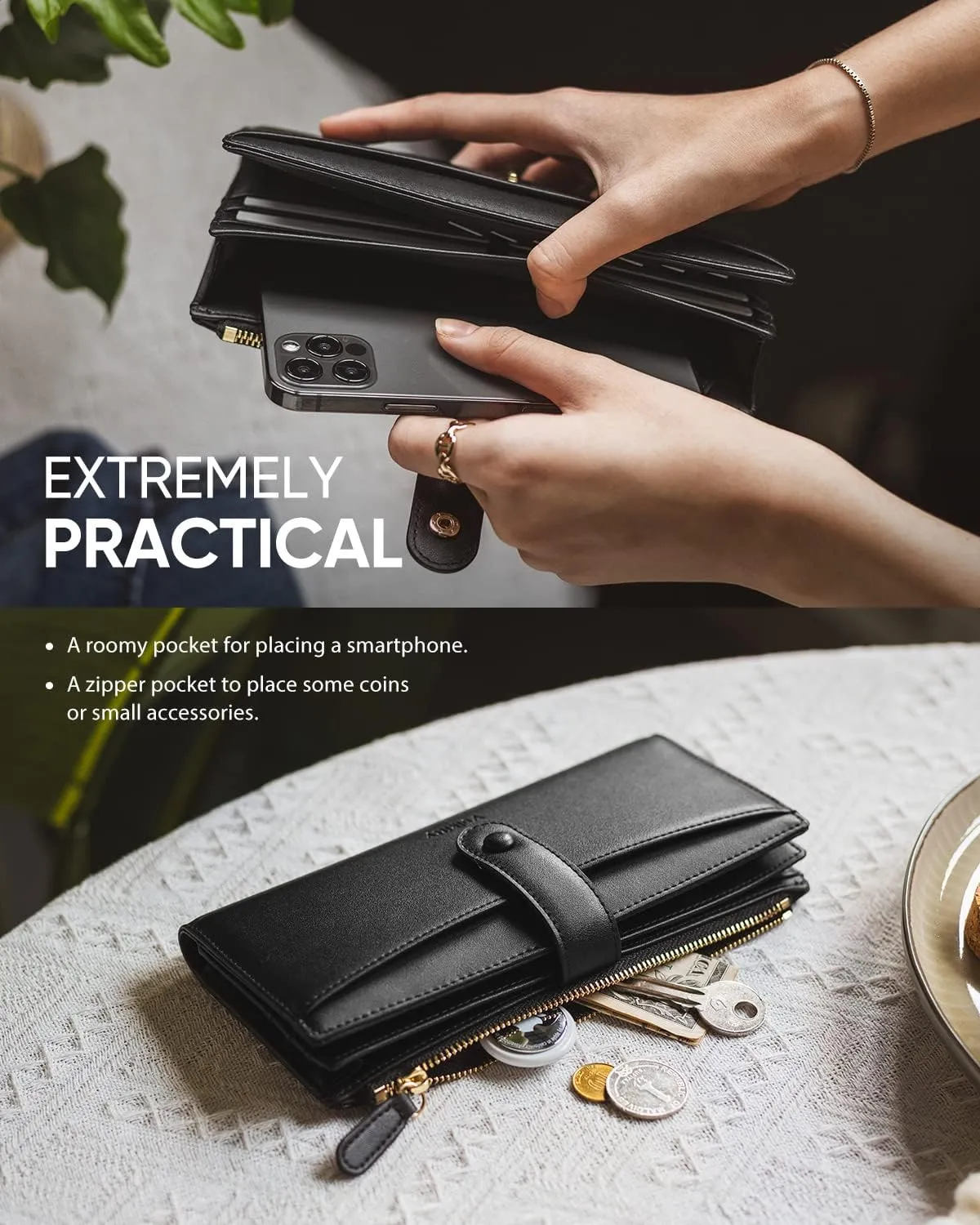 Ultra Slim Thin Leather Wallets Womens Bifold Credit Card Women's Wallets Card Cases Money Organizers for Women Ladies Female Cash Purse Wallet, Black