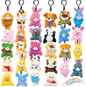 UMEELR 28PCS Mini Plush Animals Toys, Small Stuffed Animal Keychain Cards for Kids Easter Basket Stuffers Egg Hunt Party Favors