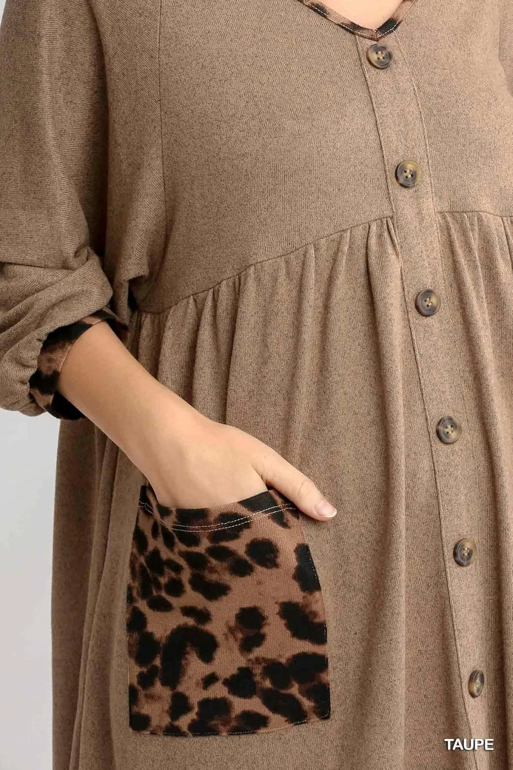 Umgee Babydoll Dress with Animal Print Pockets