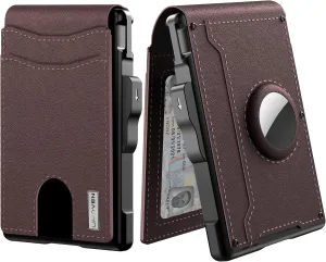 umoven AirTag Wallet for Men - with Pop Up Aluminum Case Money Clip Slim Leather Slots Credit Card Holder RFID Blocking Bifold Minimalist Wallet with Gift Box