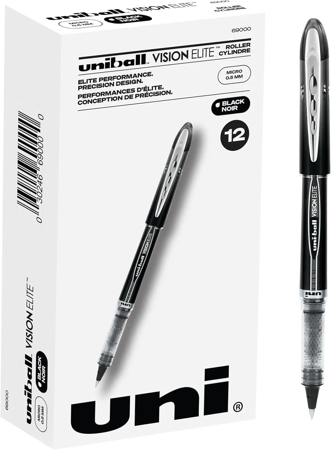 Uniball Vision Elite Rollerball Pens - Bold & Micro Pens, Blue & Black Ink, Pack of 12
