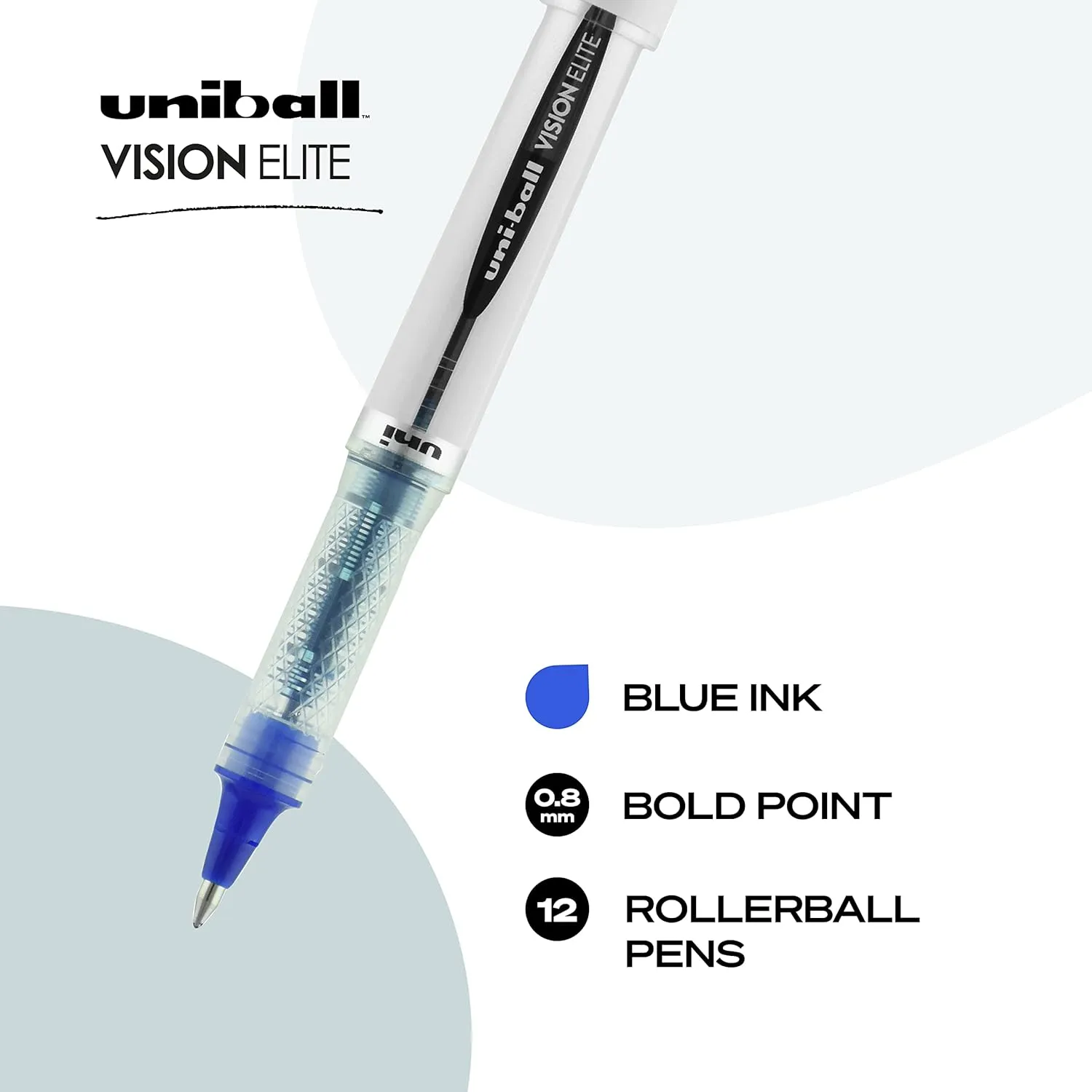 Uniball Vision Elite Rollerball Pens - Bold & Micro Pens, Blue & Black Ink, Pack of 12