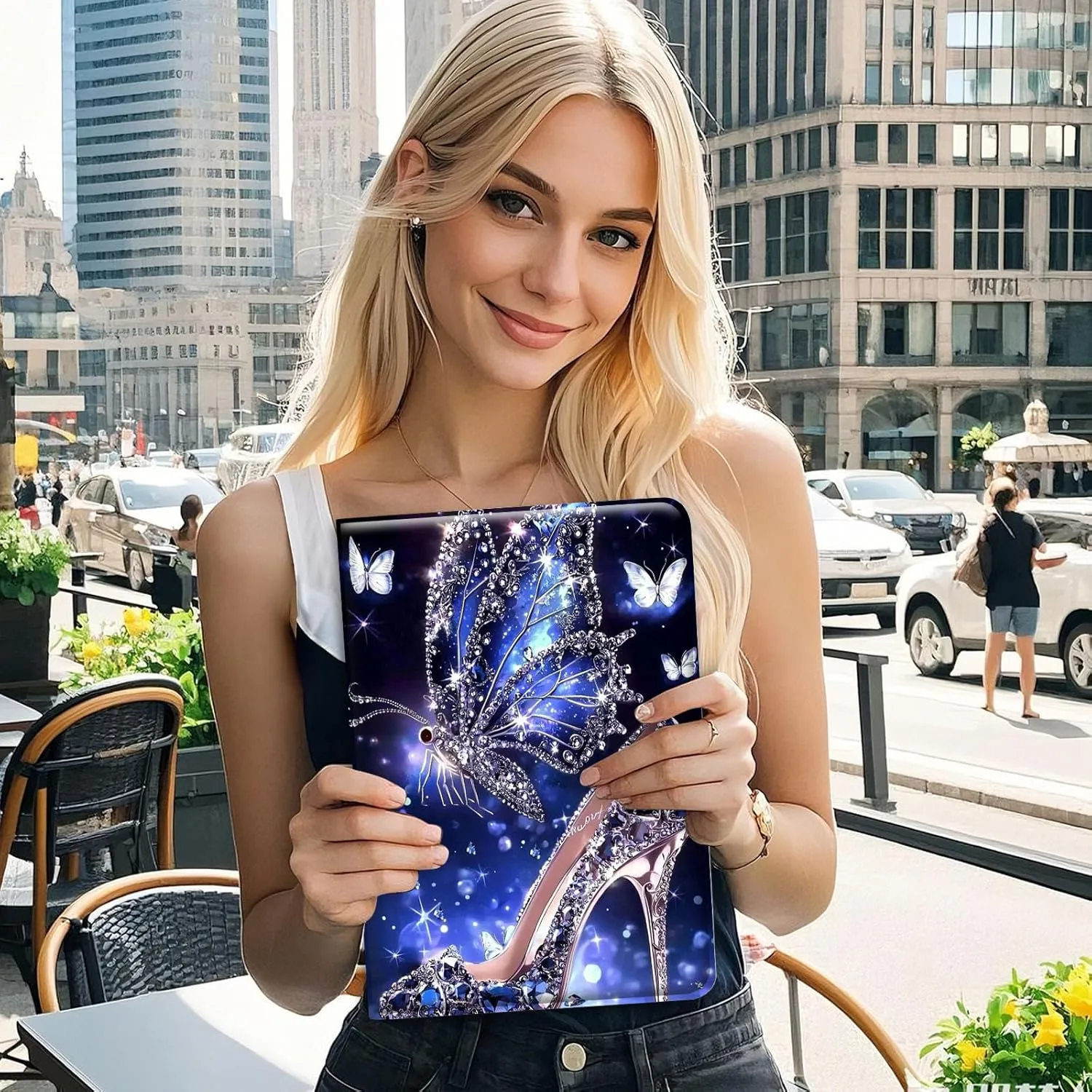 Universal 7.9" 8.0" 8.4" 8.9" 9" Tablet Case,Protective Cover Stand Folio Case for 7-9 Inch Tablet,Tablet Case Cover for iPad, Samsung, Other Tablet, Sparkling High Heels