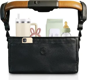 Universal Stroller Organizer with Cup Holder - Vegan Leather Stroller Caddy, 4 Built-In Pockets, Shoulder Strap, Fits Mockingbird, UppaBaby, Nuna, BOB and More