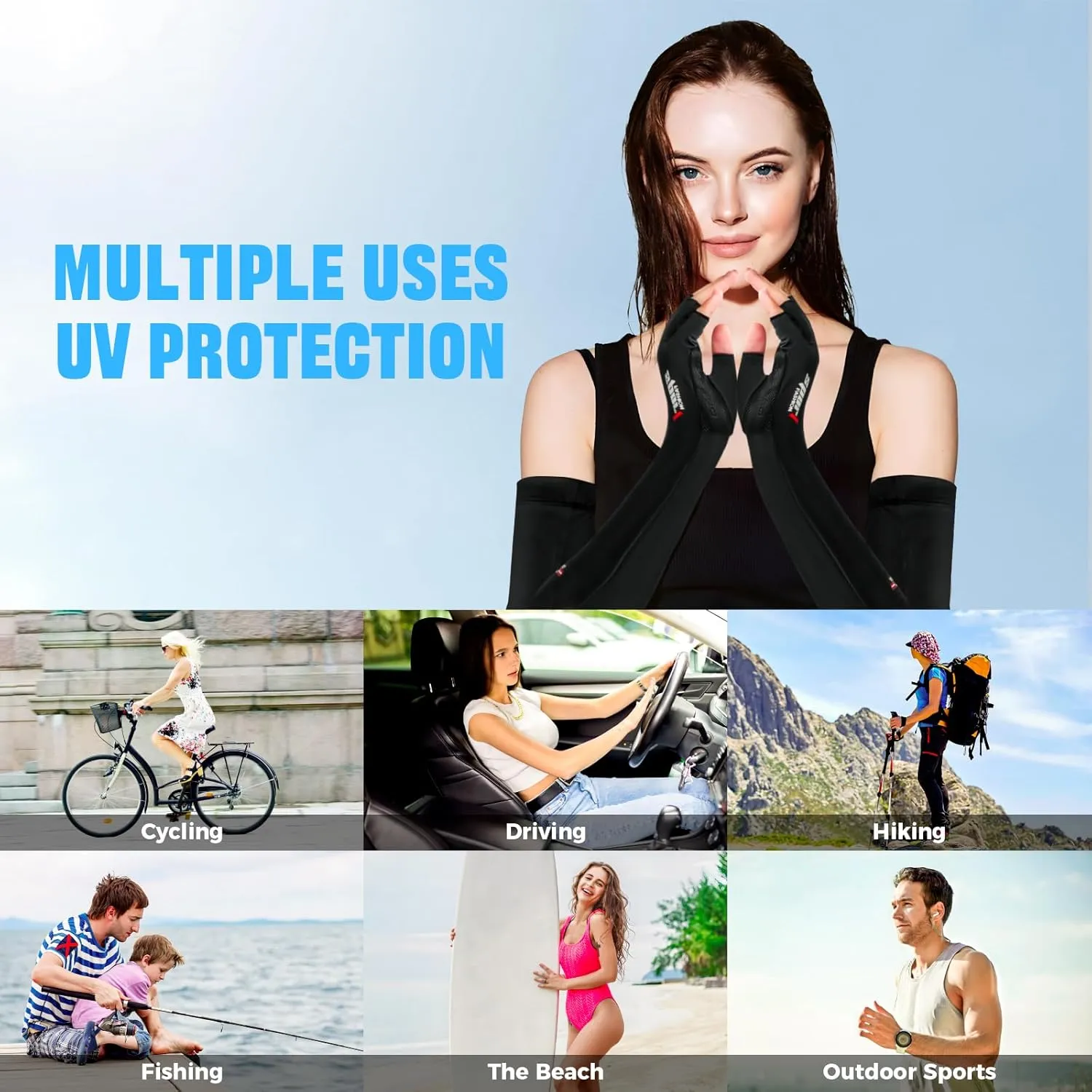 UV Protection Gloves - Non Slip Sunblock Gloves for Summer Outdoor Fishing & Driving L Size